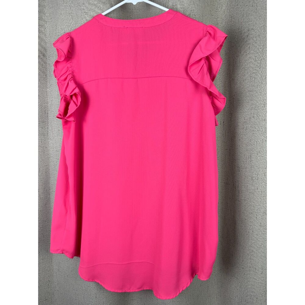 Zenana Womens Flutter Sleeve Blouse Size XL Hot Pink Flowy Split Neck Top - Picture 3 of 5